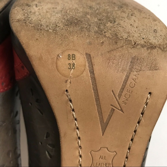 Vince Camuto Womens Brown & Red Heels Peep Toe 8B - Picture 9 of 9